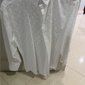 Louis Vuitton White Monogram Jacquard Button Down Shirt – Authentic – Size XL